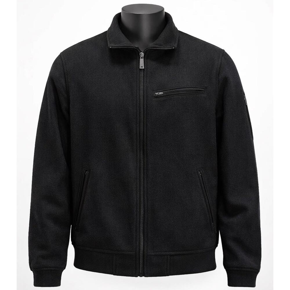 Claiborne Wool Bomber Jacket Mens XL Black Full Zip Coat